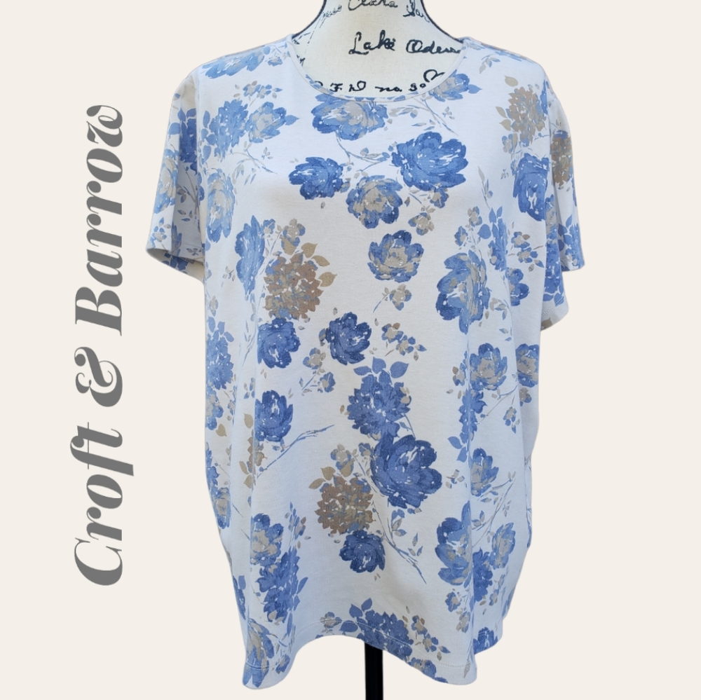 Croft & Barrow Blue & tan floral top.